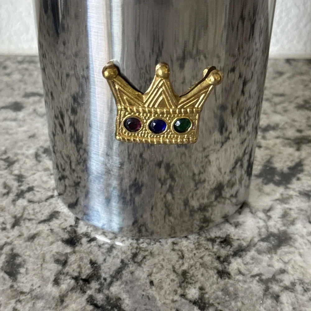 Vintage Mizar Chando India Stainless Steel Ice Bucket Crown Lid Brass Emblem MCM
